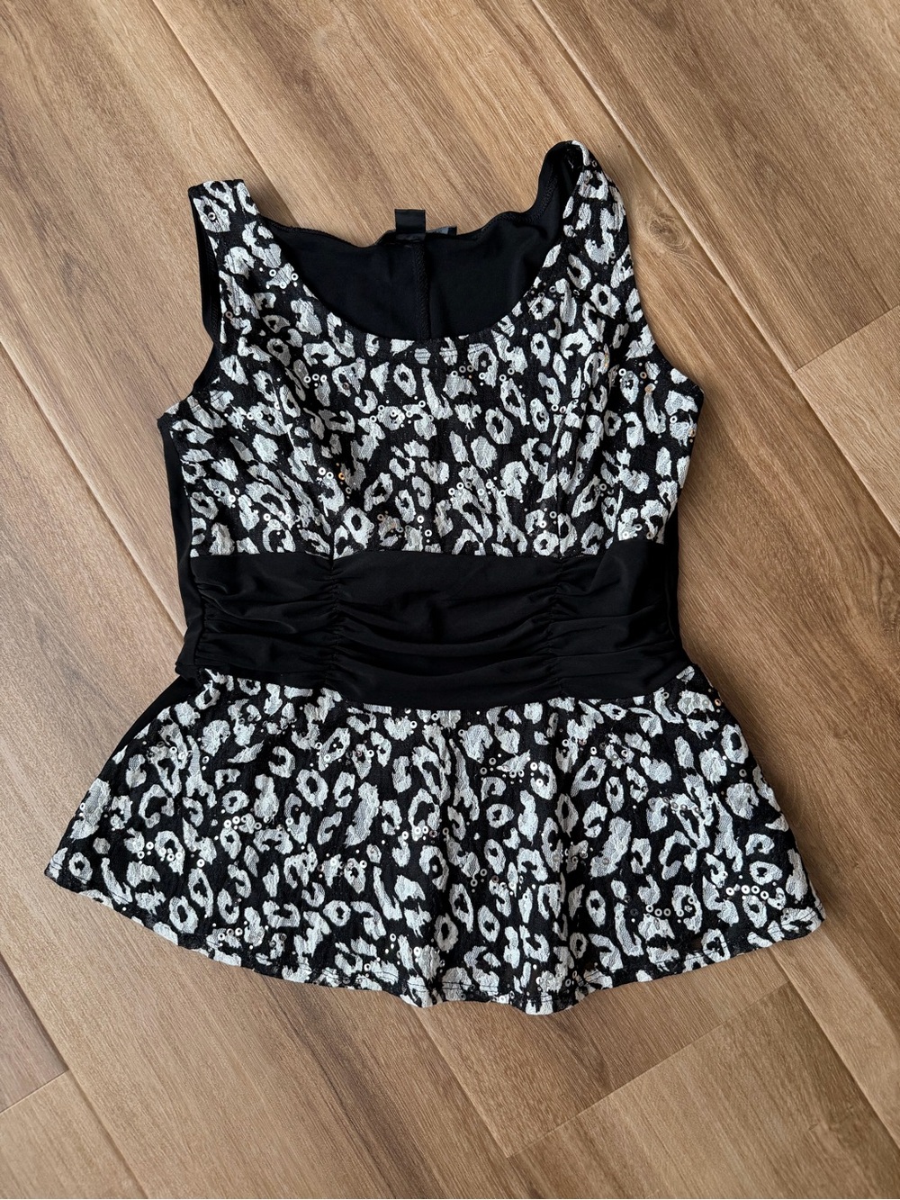 Perceptions Black and White Sequin Animal Print Peplum Top